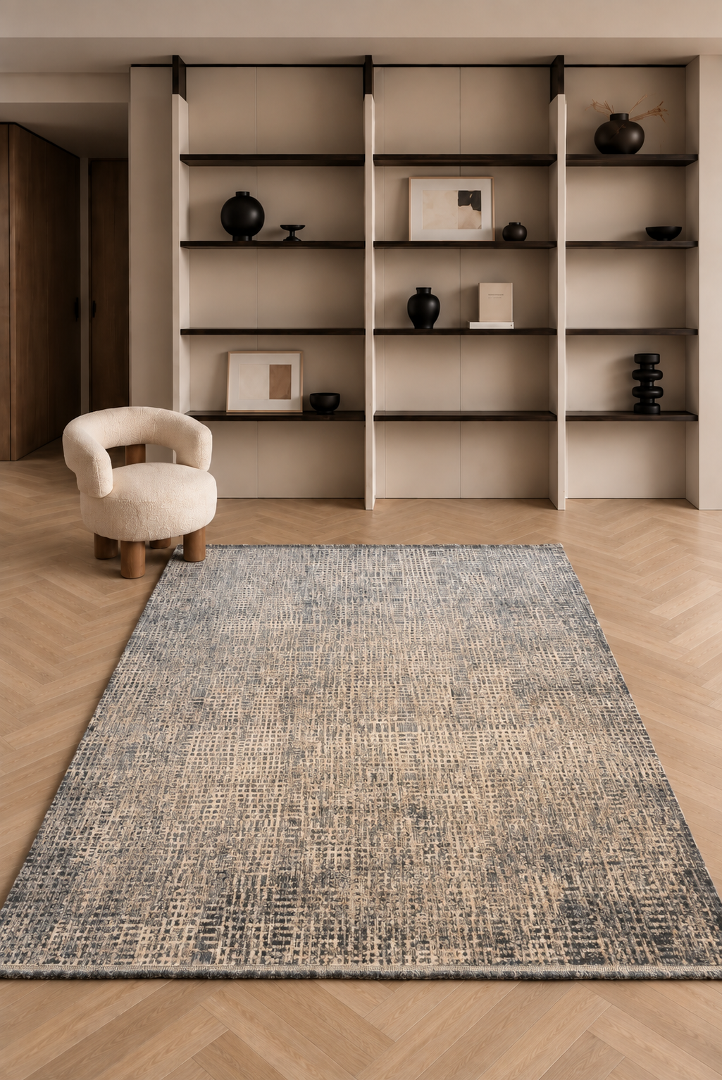 Savoy 26 “Blue Horizon” Modern Textured Rug – Beige & Blue Contemporary Area Carpet