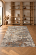 Porto Urban Patina Abstract Area Rug – Luxury Modern Carpet in Ivory, Charcoal Grey, Slate Blue, Rust Orange & Antique Gold