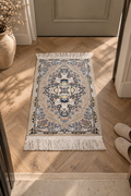 Esfahan Imperial Floral Medallion Beige Machine-Made Persian Style Carpet with Elegant Fringe Finish