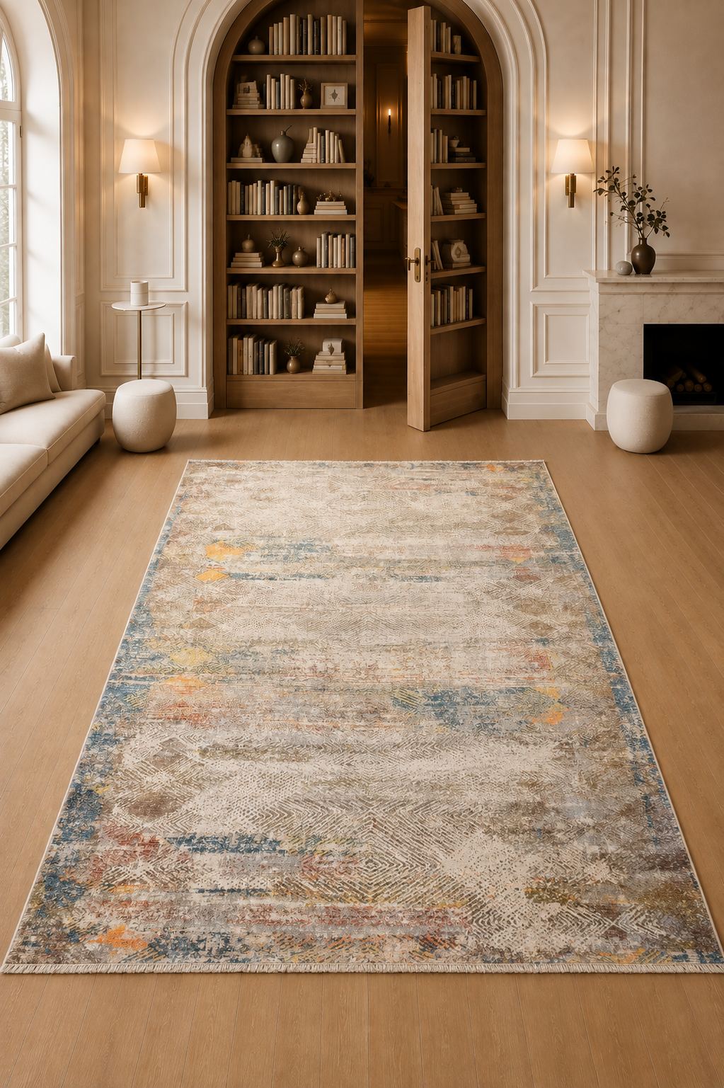 Valeria 12 “Desert Echo” Vintage Abstract Carpet – Beige Multicolor Tribal Rug