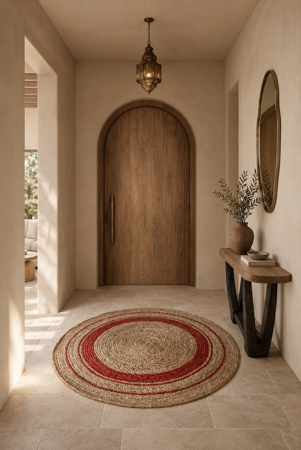 Jute 18416 Natural Rust Round Carpet – Handwoven Jute Area Rug with Rustic Red Accents for Living Room & Entryway