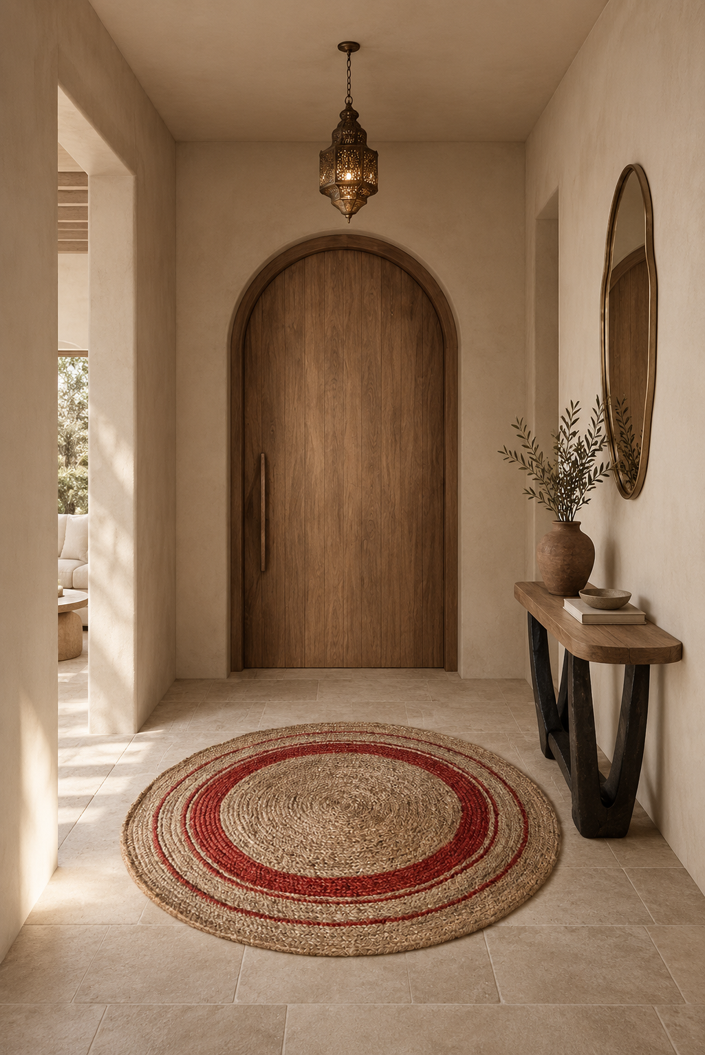 Jute 18416 Natural Rust Round Carpet – Handwoven Jute Area Rug with Rustic Red Accents for Living Room & Entryway