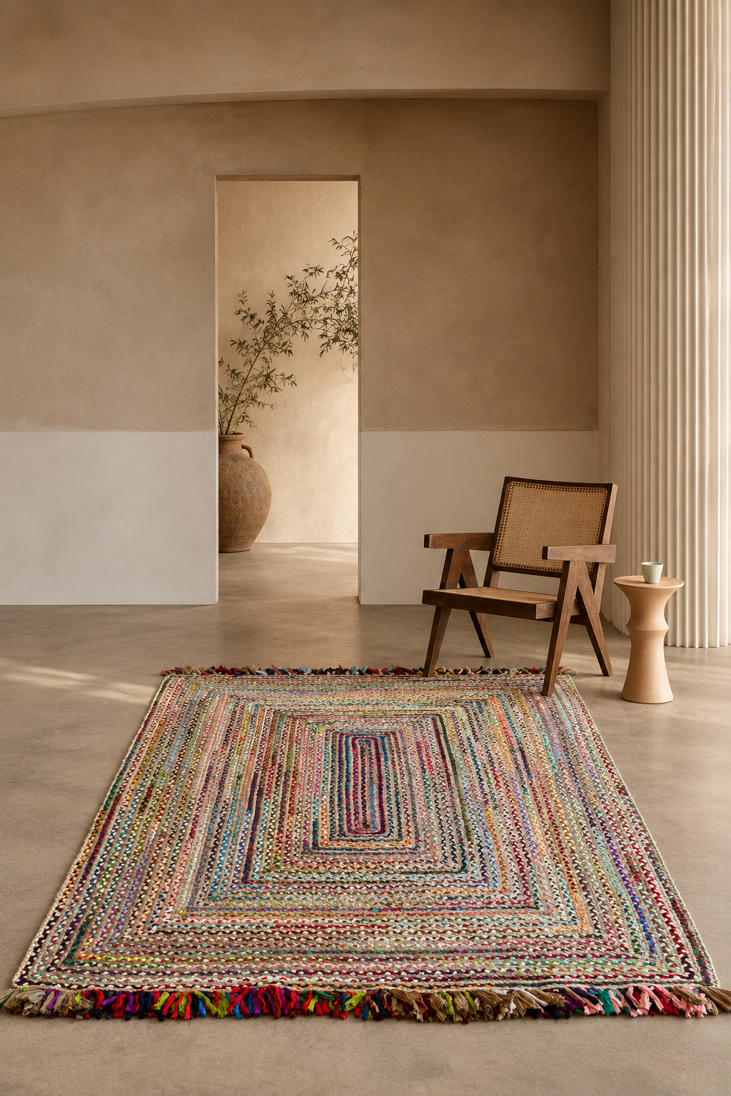 Jute Horizon Rainbow Braided Rug – IC-17988 | Eclectic Handwoven Charm