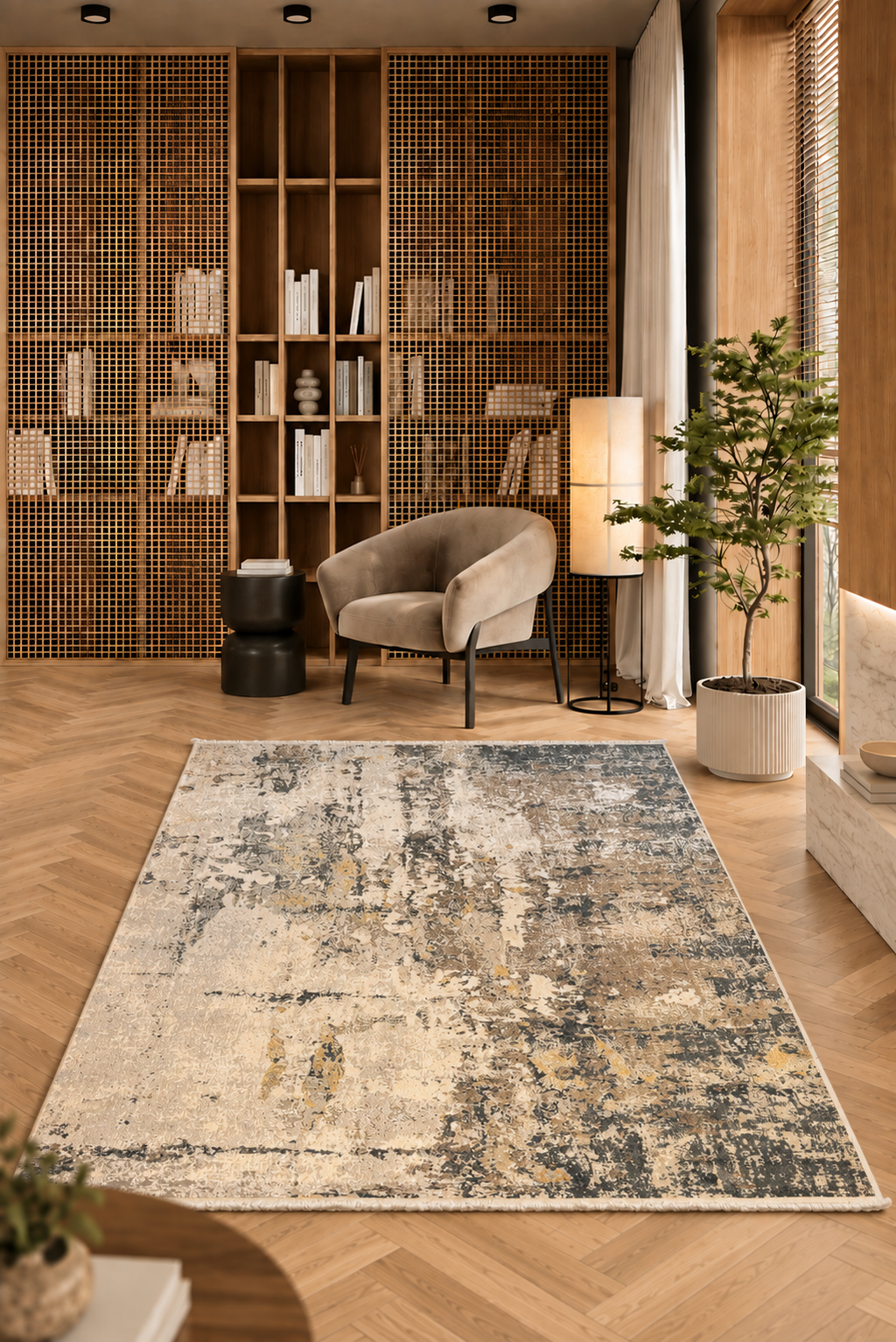 Leon “Urban Eclipse” Thin Art Silk Carpet – Contemporary Abstract Charm