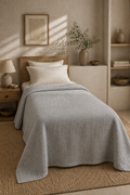 Ipekce Soft Grey 100% Cotton Piqué Blanket 180×240 cm – Lightweight Turkish Waffle Summer Cover