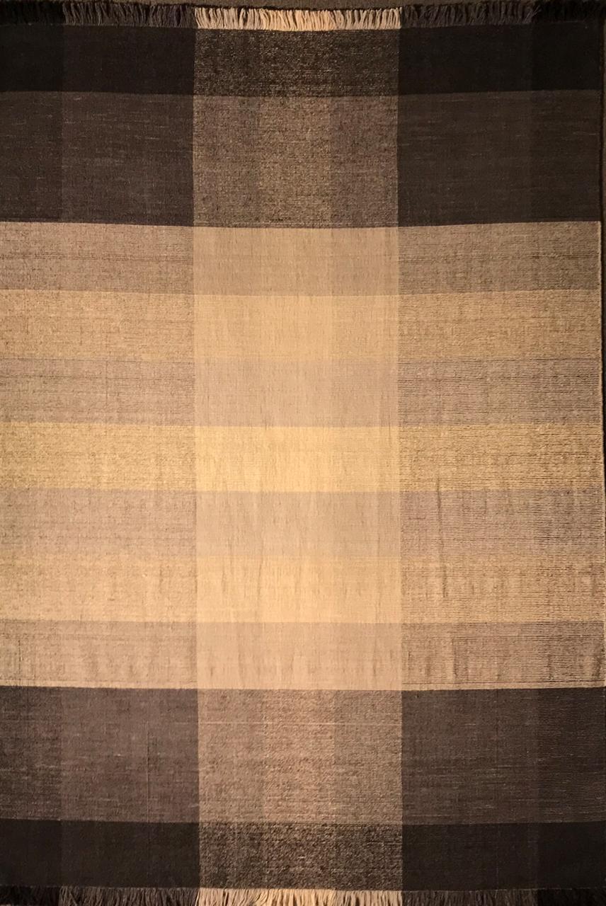Woolen “Shadow Grid” Wool Carpet – Modern Neutral Handwoven Design
