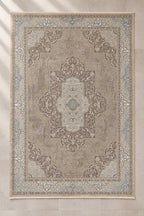Morocco Imperial Medallion – Luxury Beige & Silver Blue Moroccan-Inspired Classic Carpet with Ornamental Border