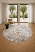 Efes 981 Sandstone Beige Abstract Luxury Round Carpet – Modern Designer Rug for Living Room & Bedroom