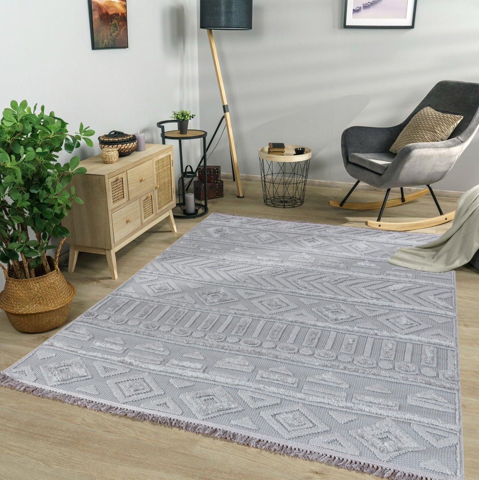 Lemans 252A Grey Boho Patterned Thin Carpet – Versatile Rug for Modern Kitchens & Living Spaces