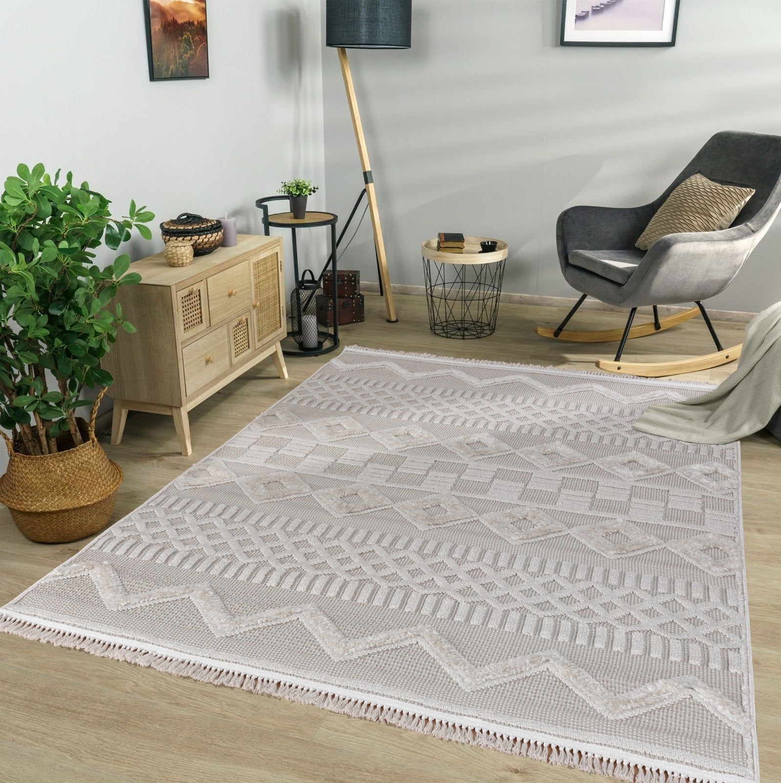 Lemans 256A Light Beige Textured Modern Carpet – Minimalist Flatweave Rug for Living Room & Kitchen