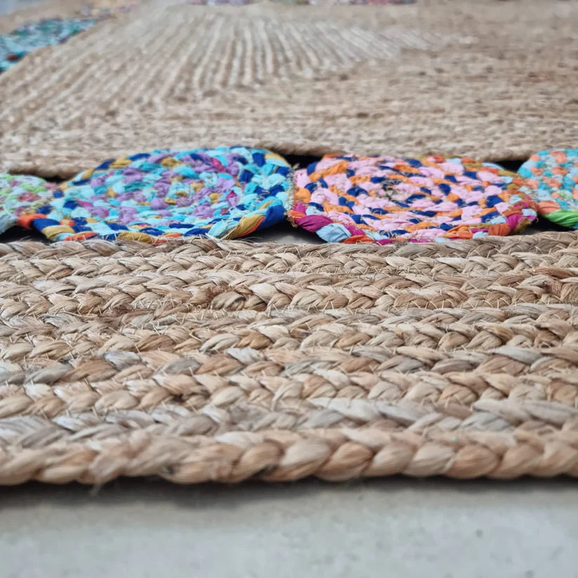 Jute Carnival Border Carpet –IC-17989 | Natural Charm with a Playful Twist