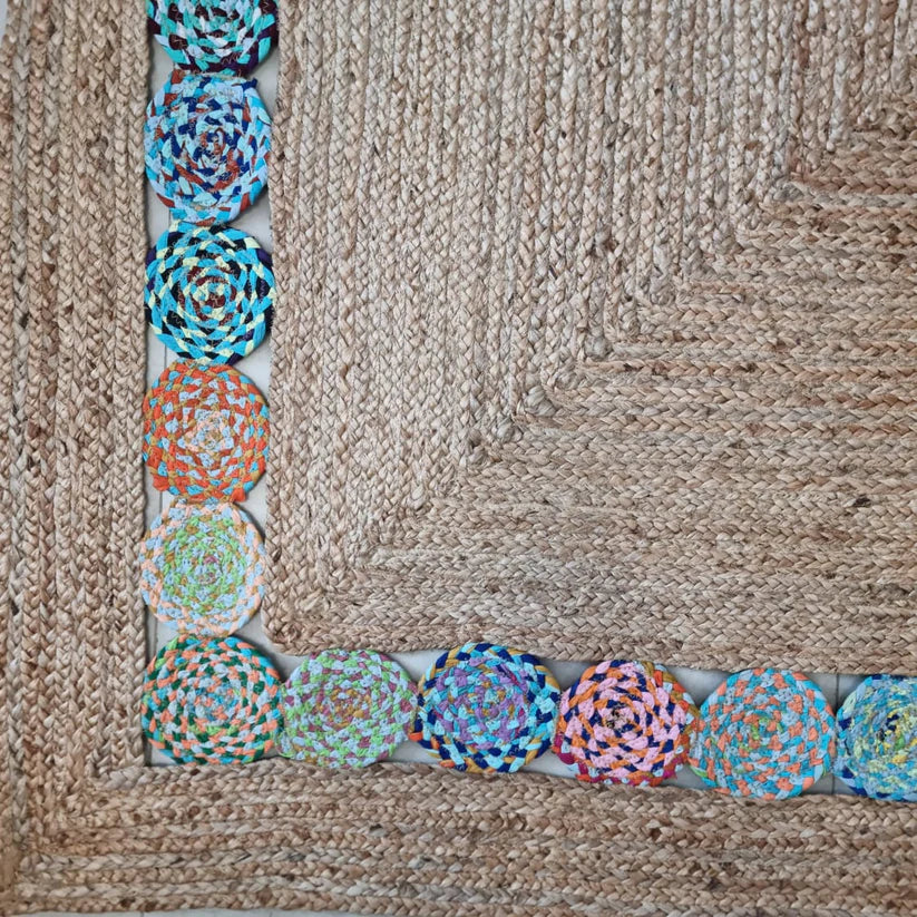 Jute Carnival Border Carpet –IC-17989 | Natural Charm with a Playful Twist