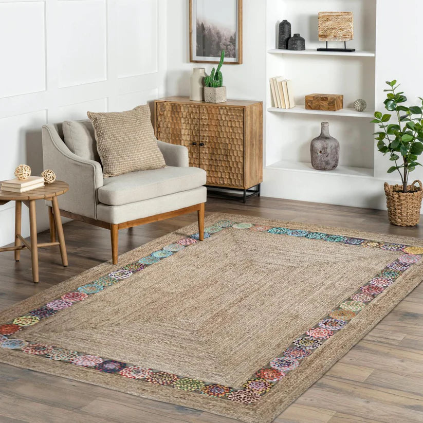 Jute Carnival Border Carpet –IC-17989 | Natural Charm with a Playful Twist