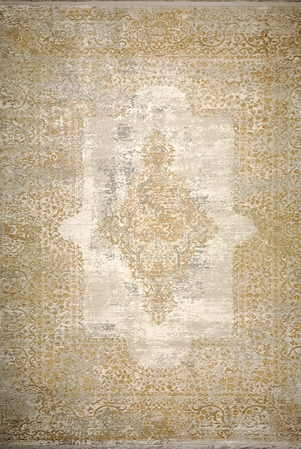 Leon “Golden Reverie” Thin Art Silk Carpet – Vintage Elegance Reimagined