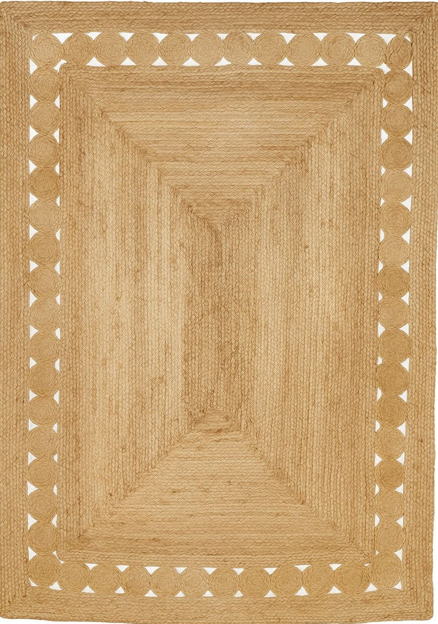 Jute Horizon Circle Border Rug – IC-17094 | Handwoven Natural Elegance