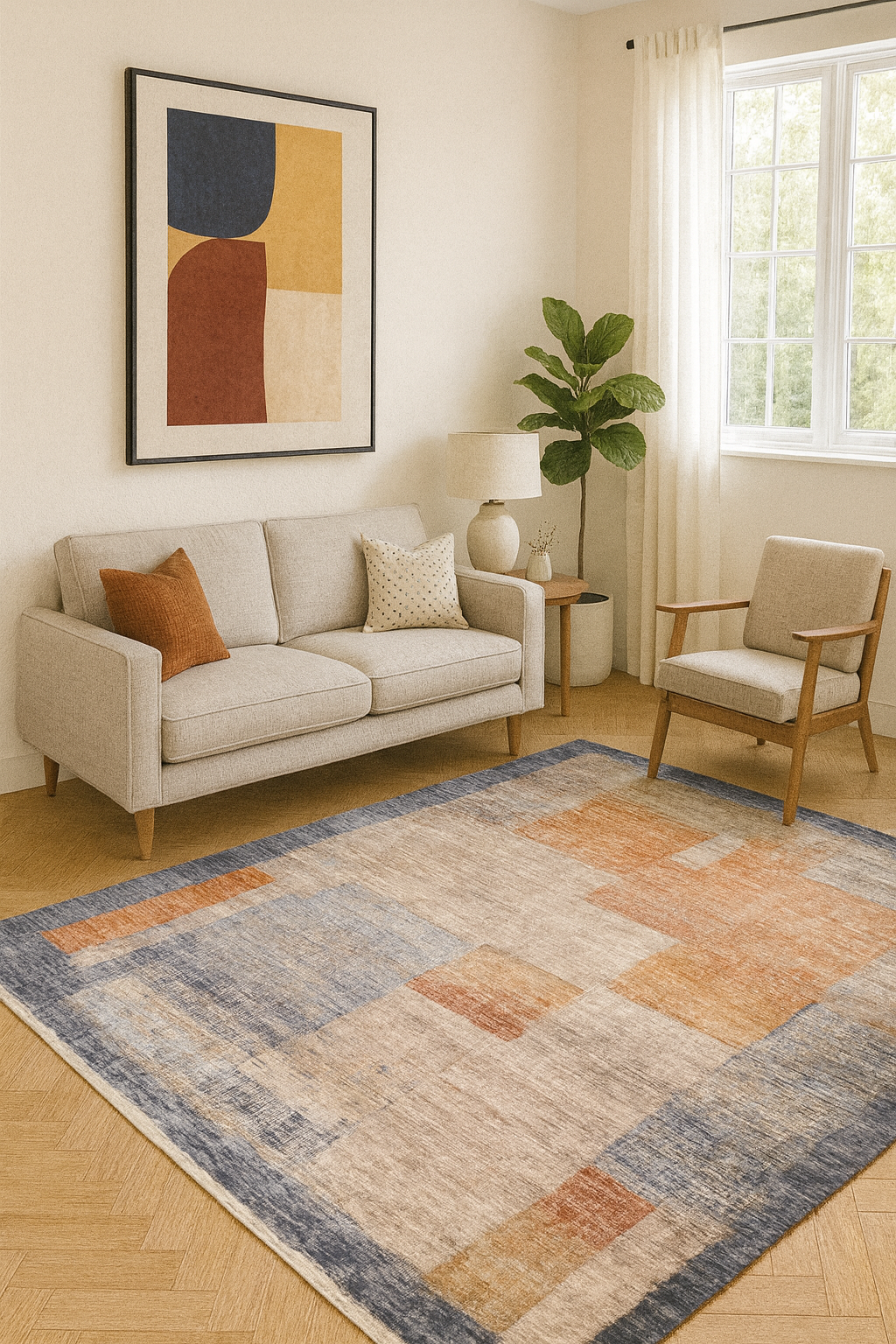 Aqua Blaze Red Modern Geometric Carpet – Bold and Contemporary Statement for Your Space