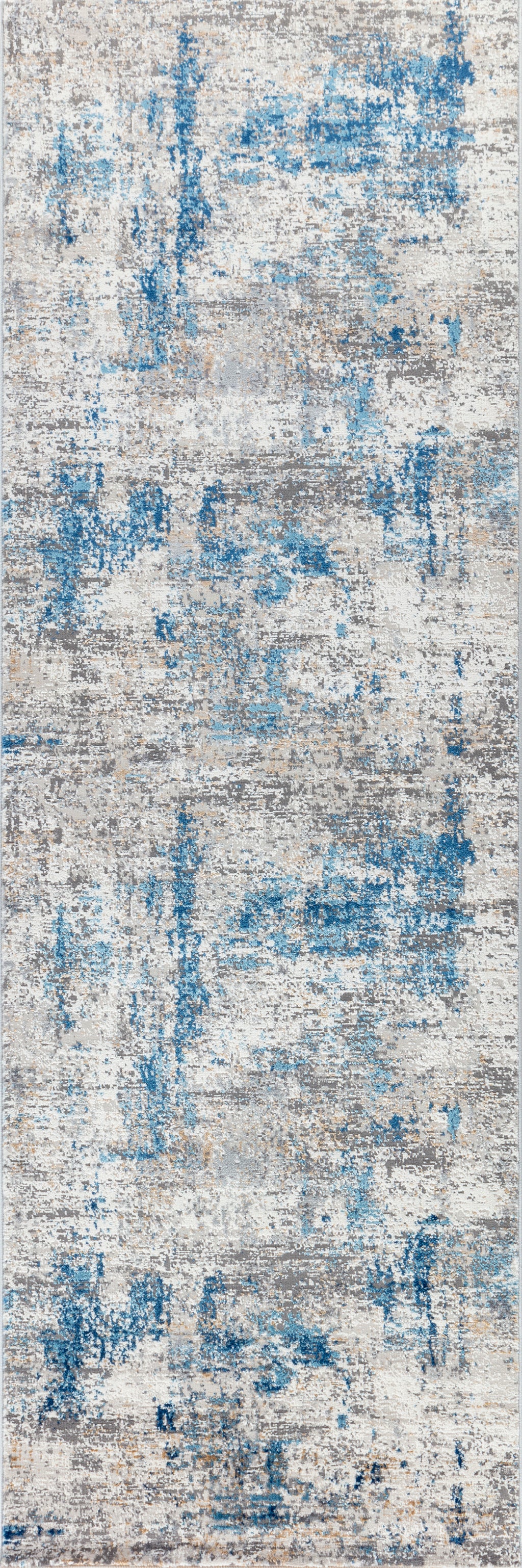 Efes 94 Blue Contemporary Distressed Runner Carpet for Hallway & Entryway
