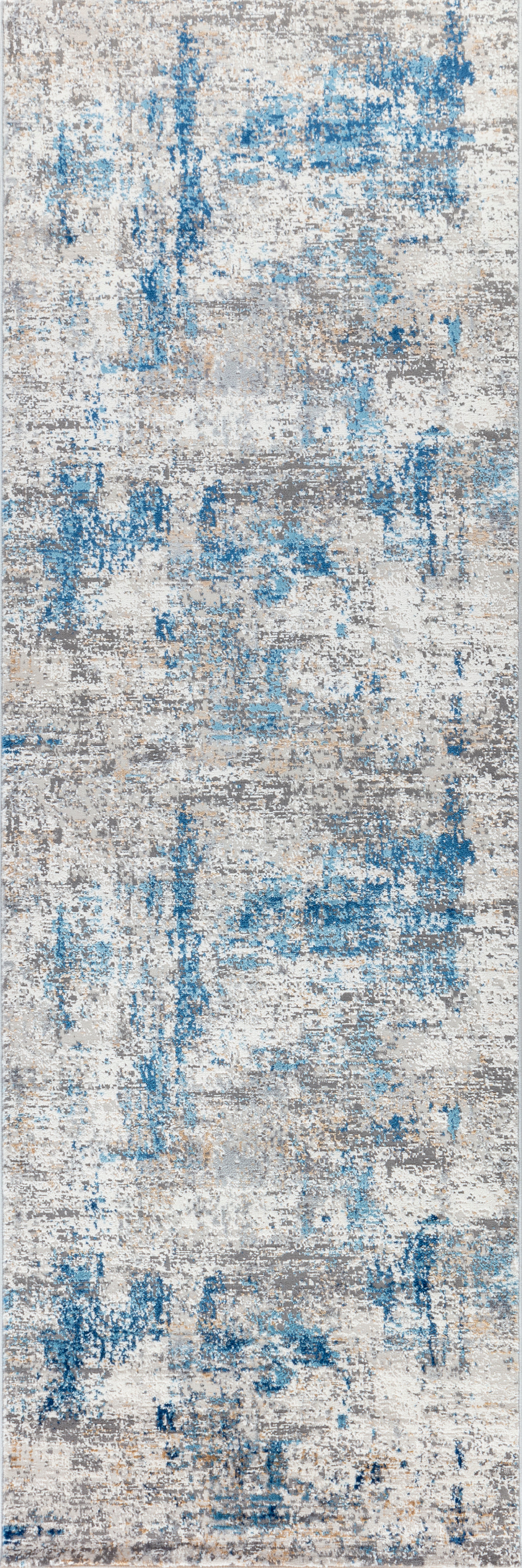 Efes 94 Blue Contemporary Distressed Runner Carpet for Hallway & Entryway
