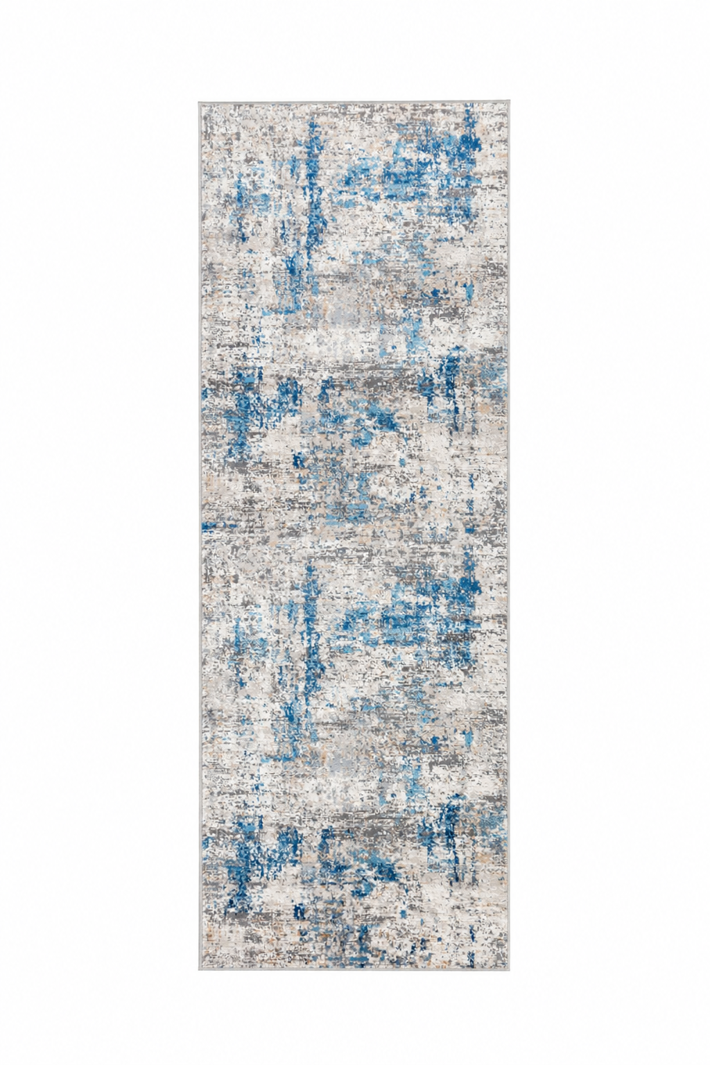 Efes 94 Blue Contemporary Distressed Runner Carpet for Hallway & Entryway