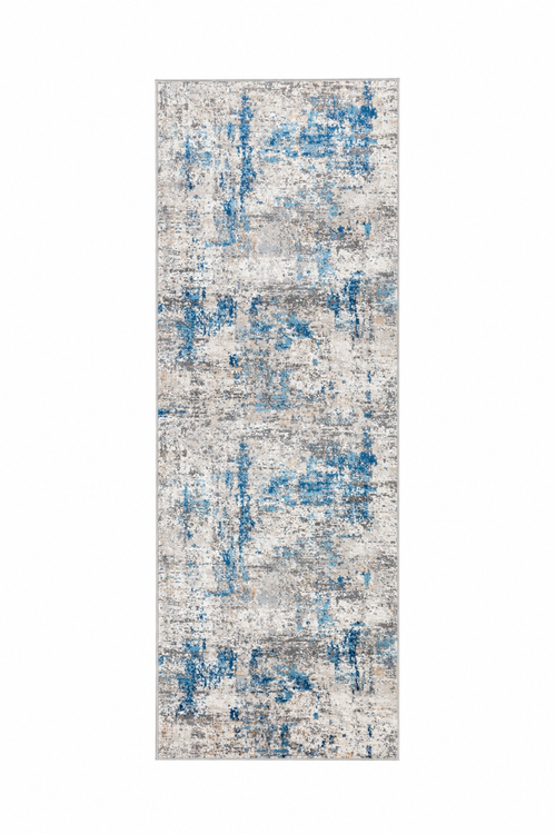 Efes 94 Blue Contemporary Distressed Runner Carpet for Hallway & Entryway