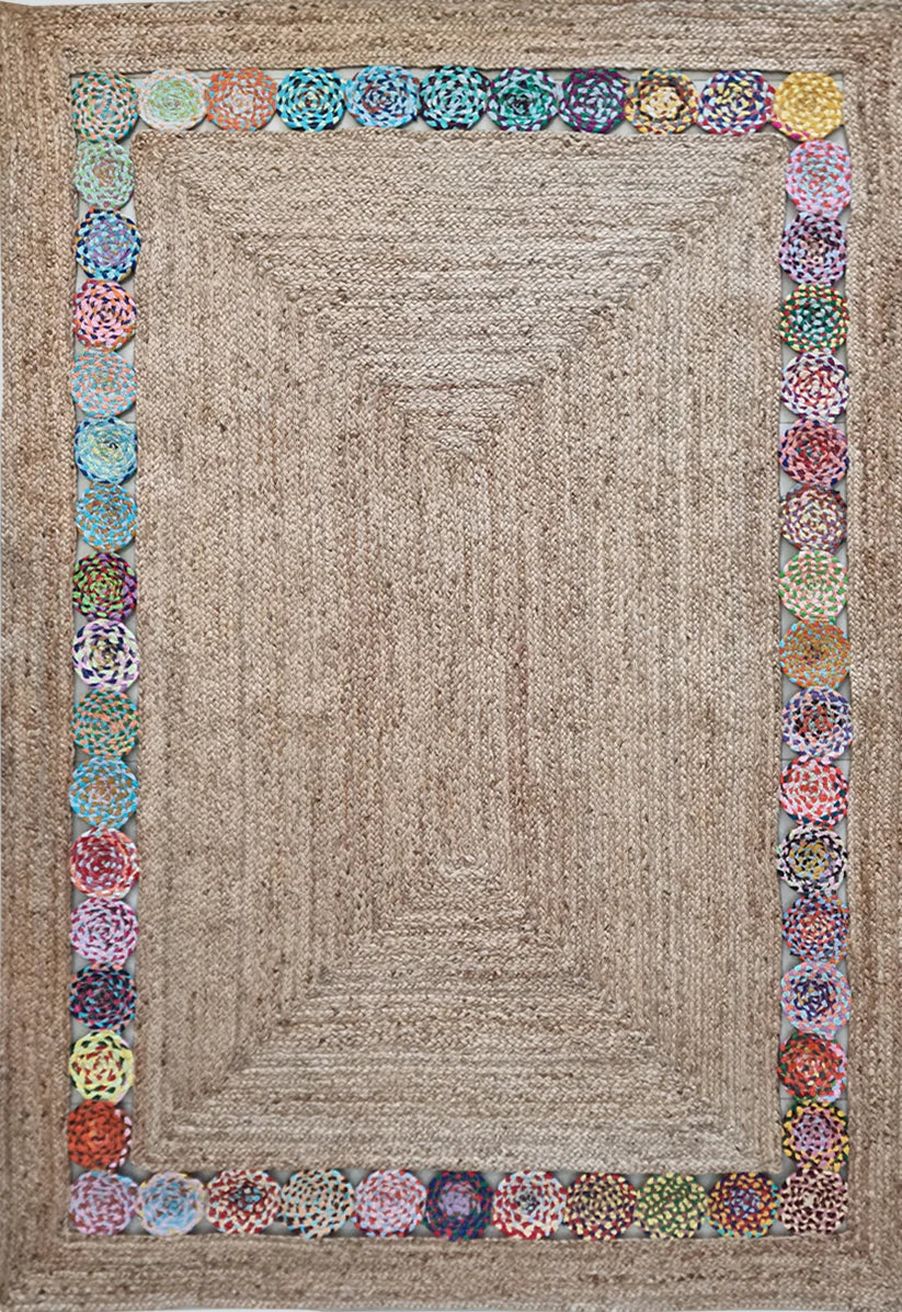 Jute Carnival Border Carpet –IC-17989 | Natural Charm with a Playful Twist