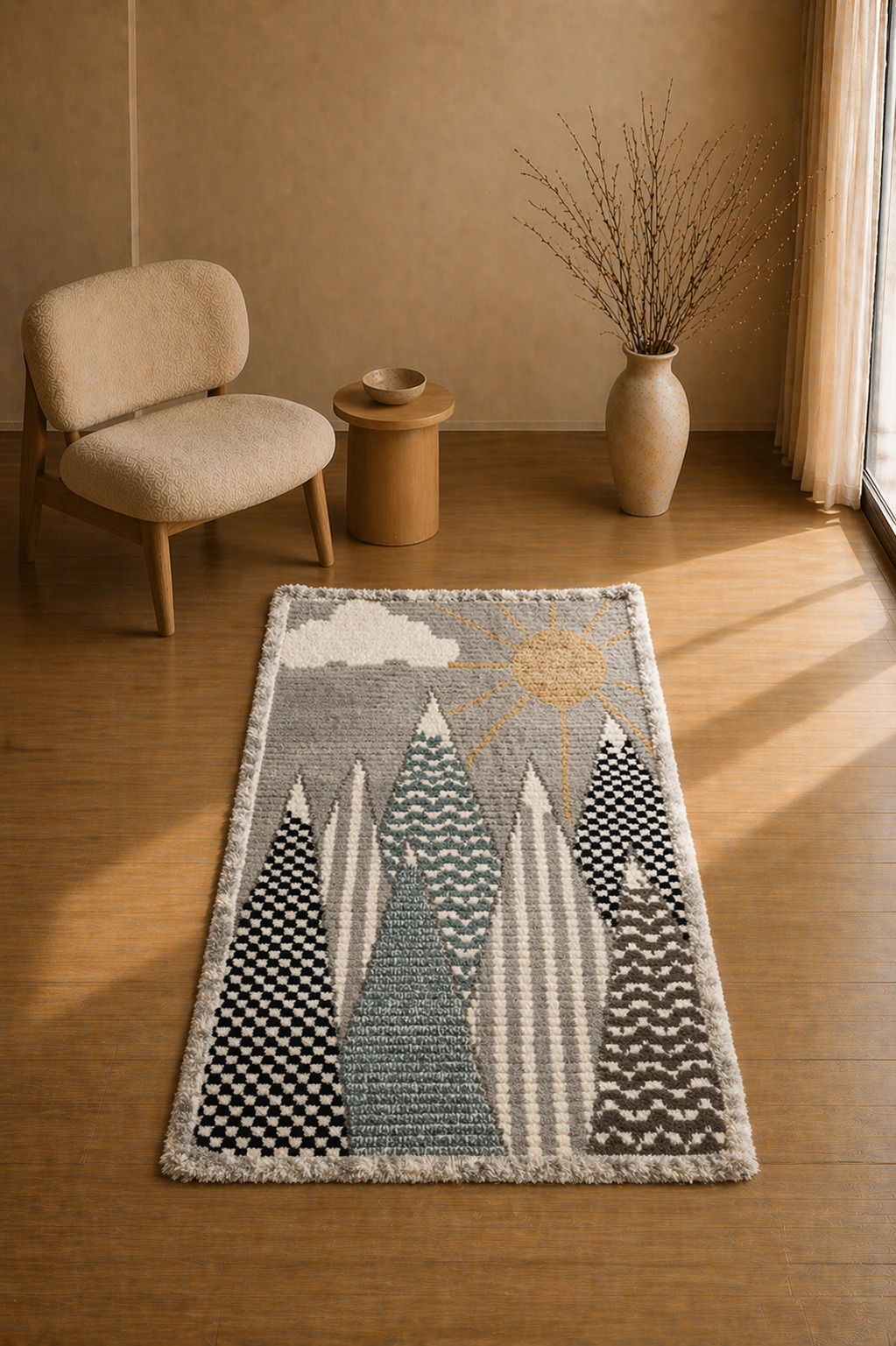 Dali PlayGrid Kids Carpet – Grey Geometric Pattern Rug for Kids Room & Playroom