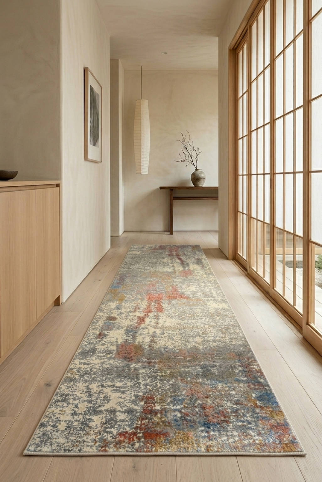 Efes 67 Coral & Grey Distressed Runner Rug – Contemporary Hallway Design