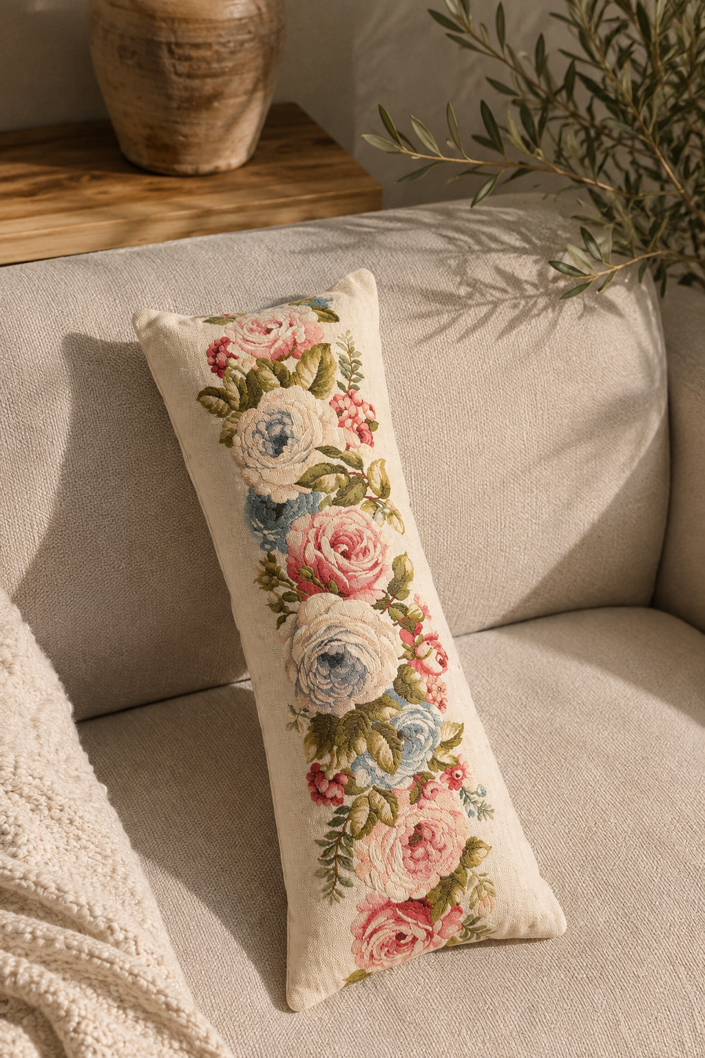 Rosewood Garden Tapestry Cushion – Vintage Floral Decorative Throw Pillow
