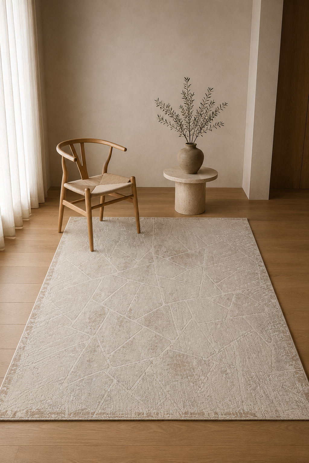 Fresco 07 Ivory Geometric Abstract Carpet – Modern Luxury Rug for Living Room & Bedroom.