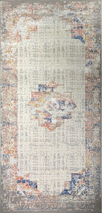 Harir Zumrut “Vintage Mosaic” Modern Oriental Rug – Cream, Blue & Rust Distressed Area Carpet