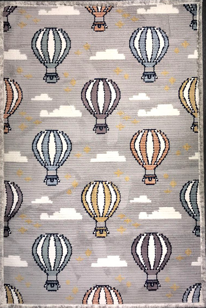 Dali 37 Kids Carpet – Whimsical Hot Air Balloon Design in Soft Grey