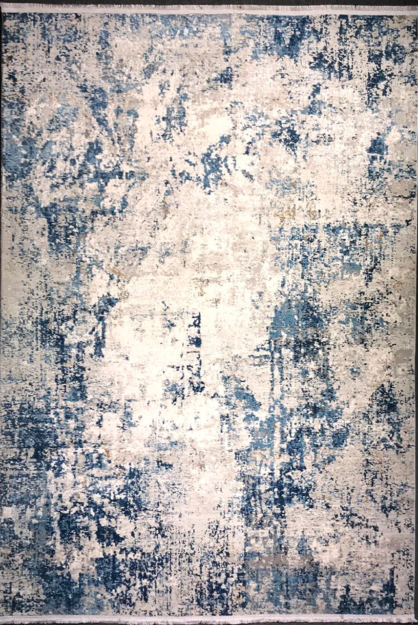 Valentino 16 Blue – Elegant Art Silk Rug in Grey &amp; Blue