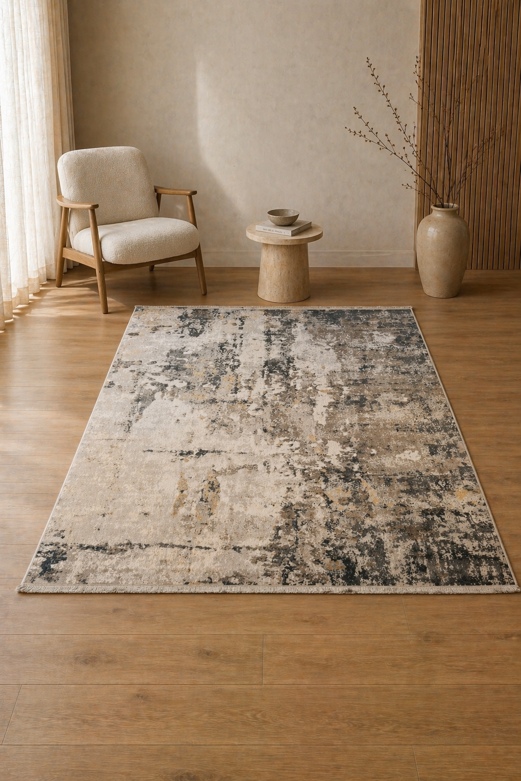Leon “Urban Eclipse” Thin Art Silk Carpet – Contemporary Abstract Charm