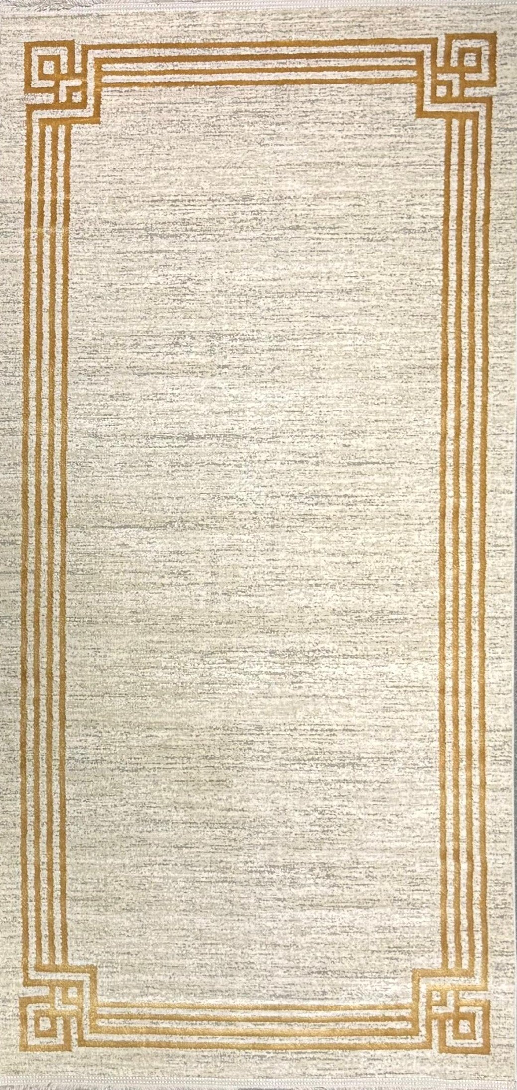 Leon “Golden Frame” Modern Corridor Runner Rug – Cream & Gold Contemporary Hallway Carpet