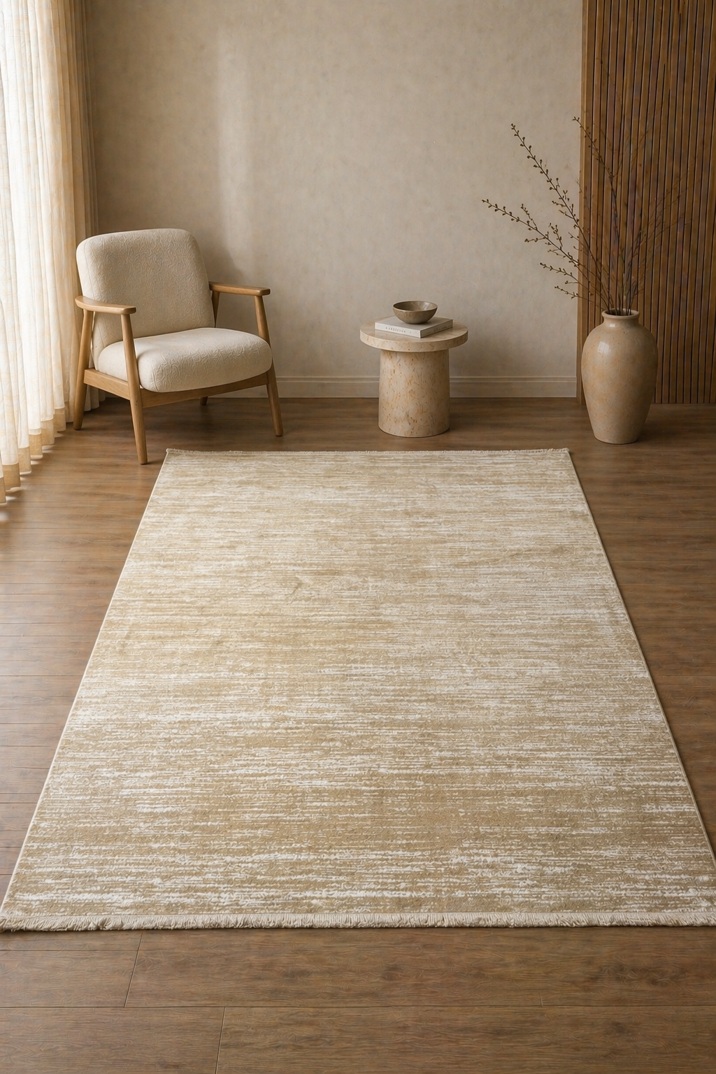 Leon “Golden Horizon” Thin Art Silk Carpet – Timeless Minimal Elegance