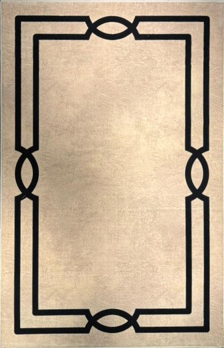 LuxRugs “Midnight Frame” Modern Carpet – Beige & Black Geometric Border Rug