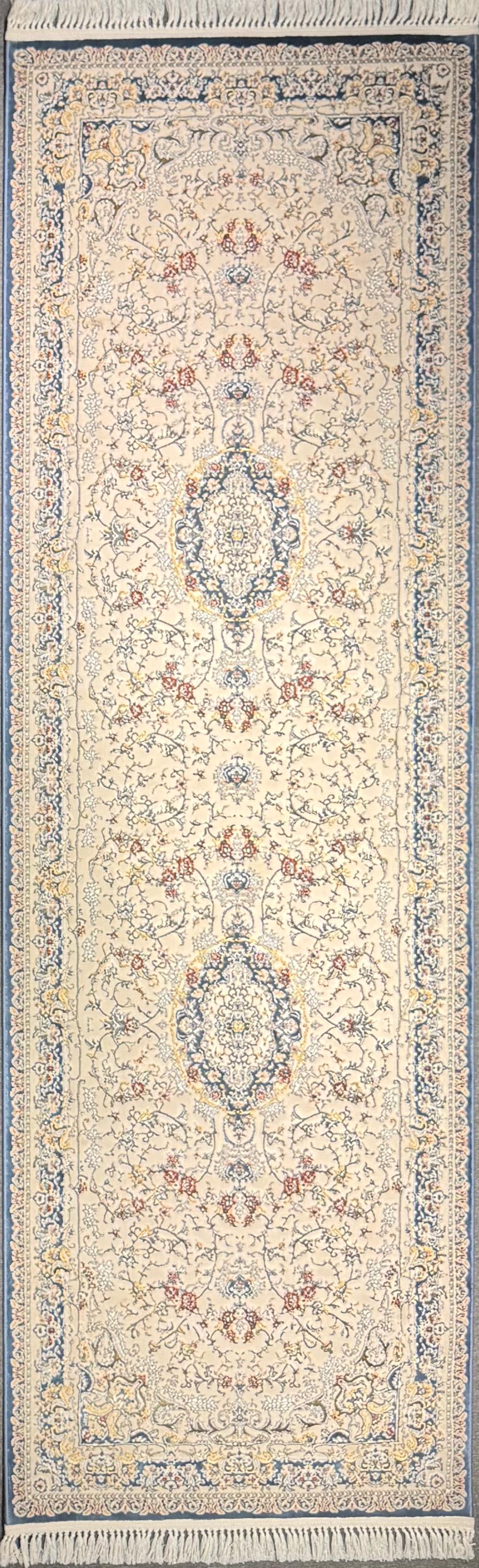 Mashhad “Azure Veil Runner” Classic Persian Corridor Carpet – Elegant Blue Timeless Design