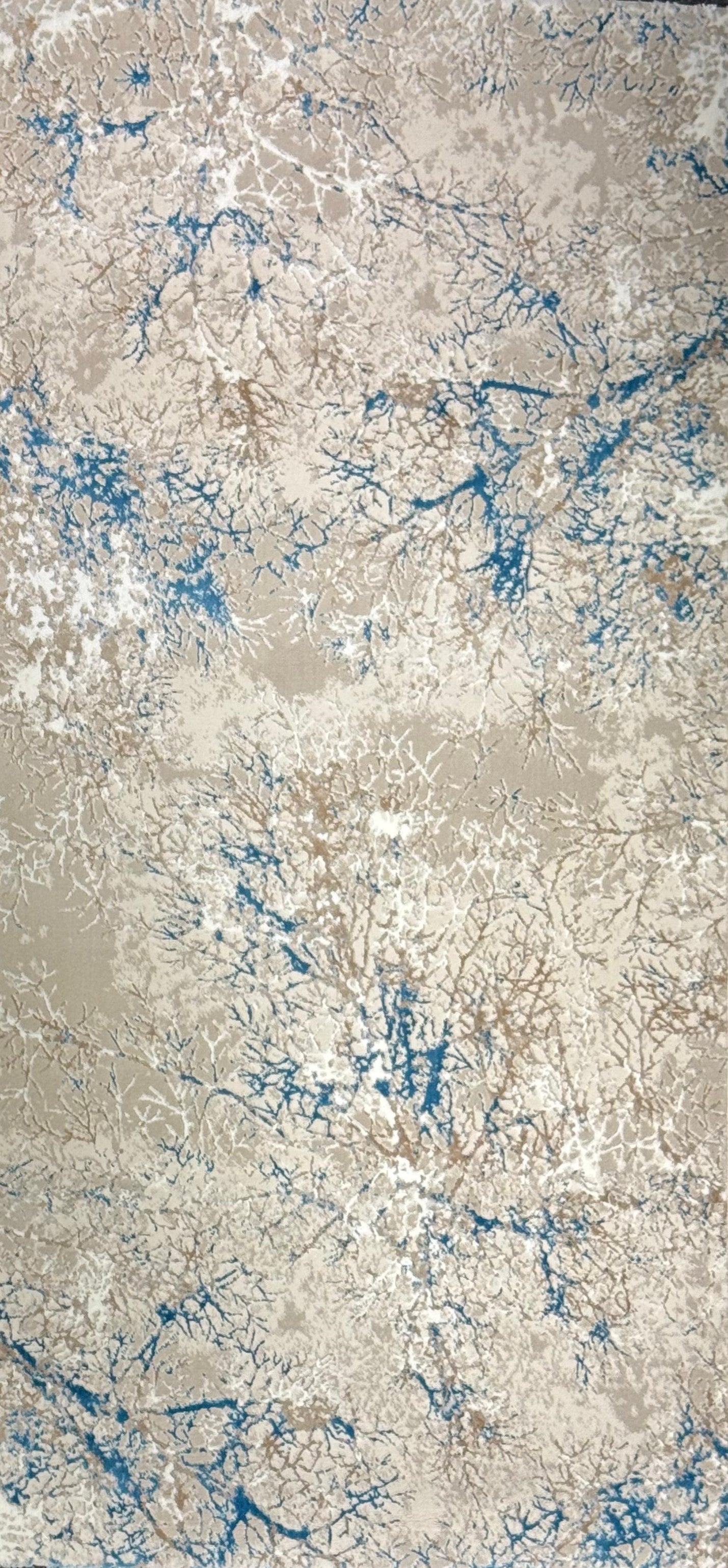 Odessa “Blue Marble Vein” Modern Abstract Rug – Beige & Blue Contemporary Area Carpet
