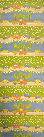 Pastel “Happy Road Adventure” Kids Runner Rug – Colorful Cars & Road Playroom Carpet