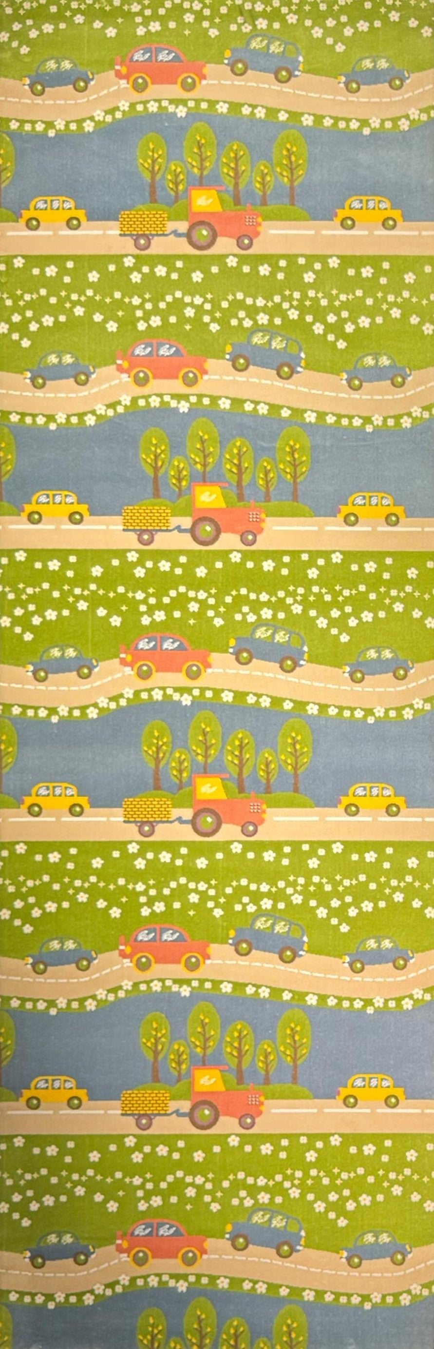 Pastel “Happy Road Adventure” Kids Runner Rug – Colorful Cars & Road Playroom Carpet