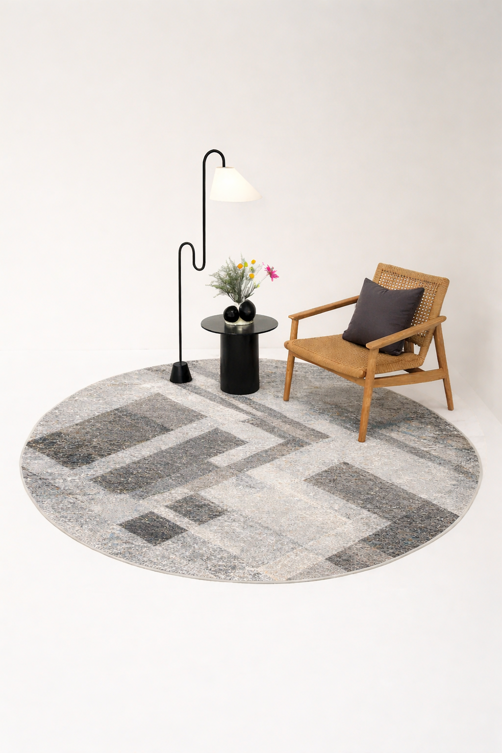 Grey modern round carpet from TAPIS DBOUK Lebanon