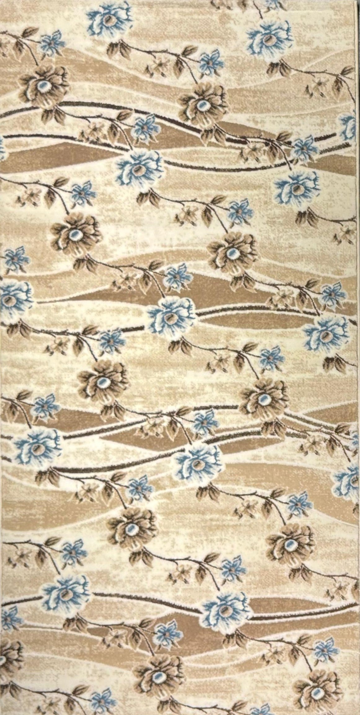 Shakespeare “Blue Blossom Garden” Floral Rug – Beige & Blue Classic Botanical Area Carpet