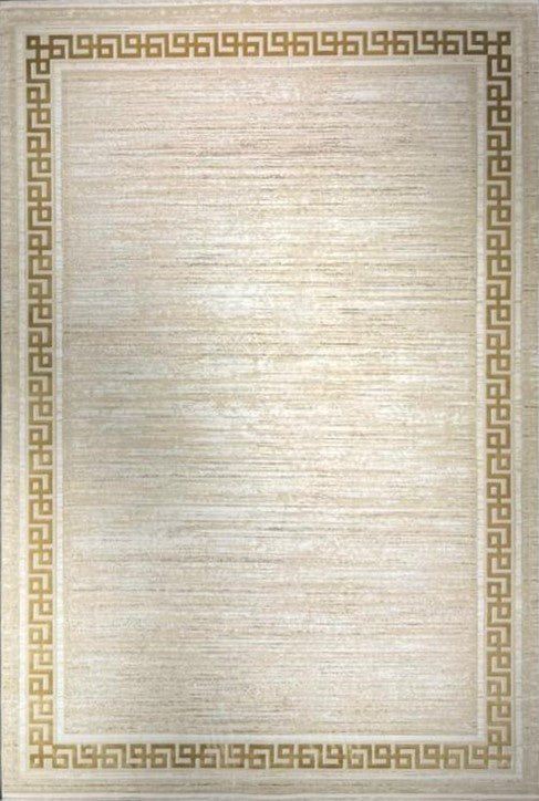 Silk “Golden Frame” Modern Carpet – Beige &amp; Gold Minimalist Border Rug