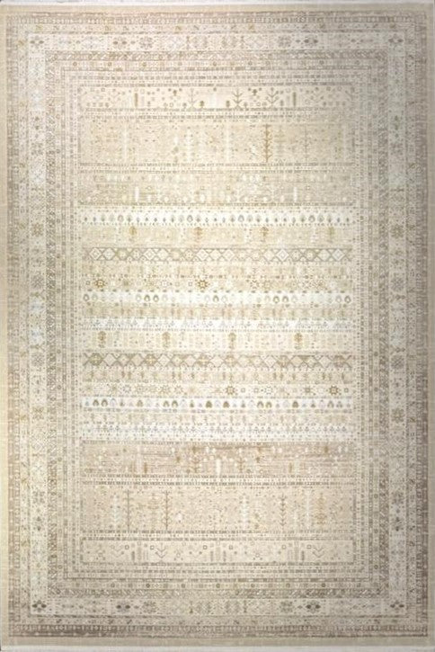 Silk “Heritage Weave” Vintage Carpet – Beige & Gold Tribal Pattern Rug