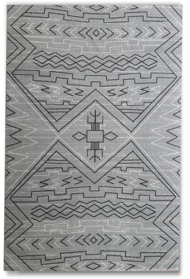 Lycra “Grey Mirage” Modern Carpet – Minimal Tribal Pattern in Silver & Charcoal