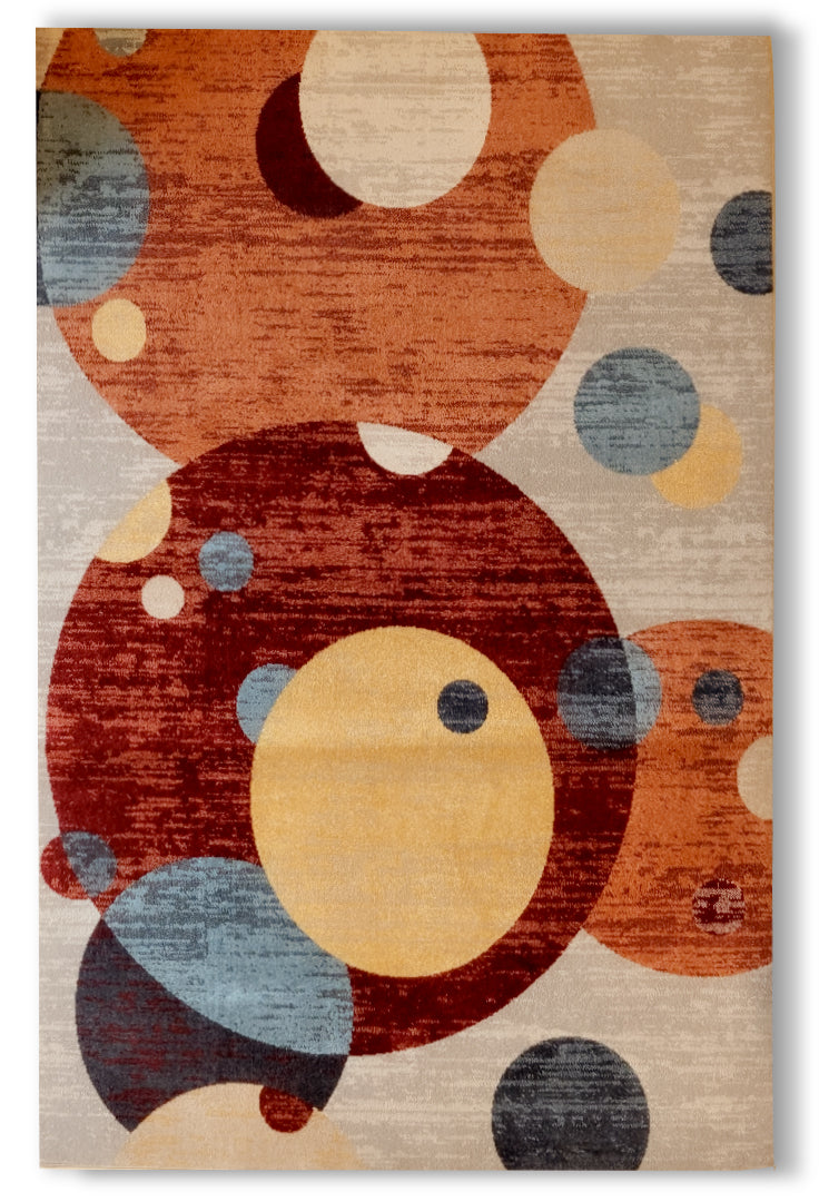 Lycra “Orbit Glow” Modern Carpet – Playful Geometric Circles in Warm & Cool Tones
