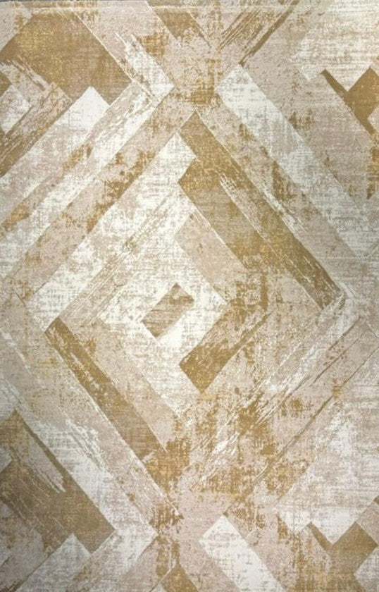 Urbino 407 “Golden Geometry” Modern Abstract Rug – Beige & Gold Geometric Area Carpet