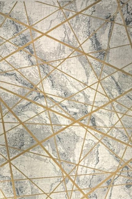 Urbino 607 “Golden Lines” Modern Marble Rug – Grey & Gold Abstract Geometric Area Carpet