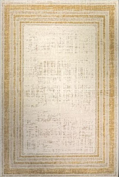 Urbino 83 “Golden Frame” Modern Abstract Rug – Beige & Gold Contemporary Area Carpet