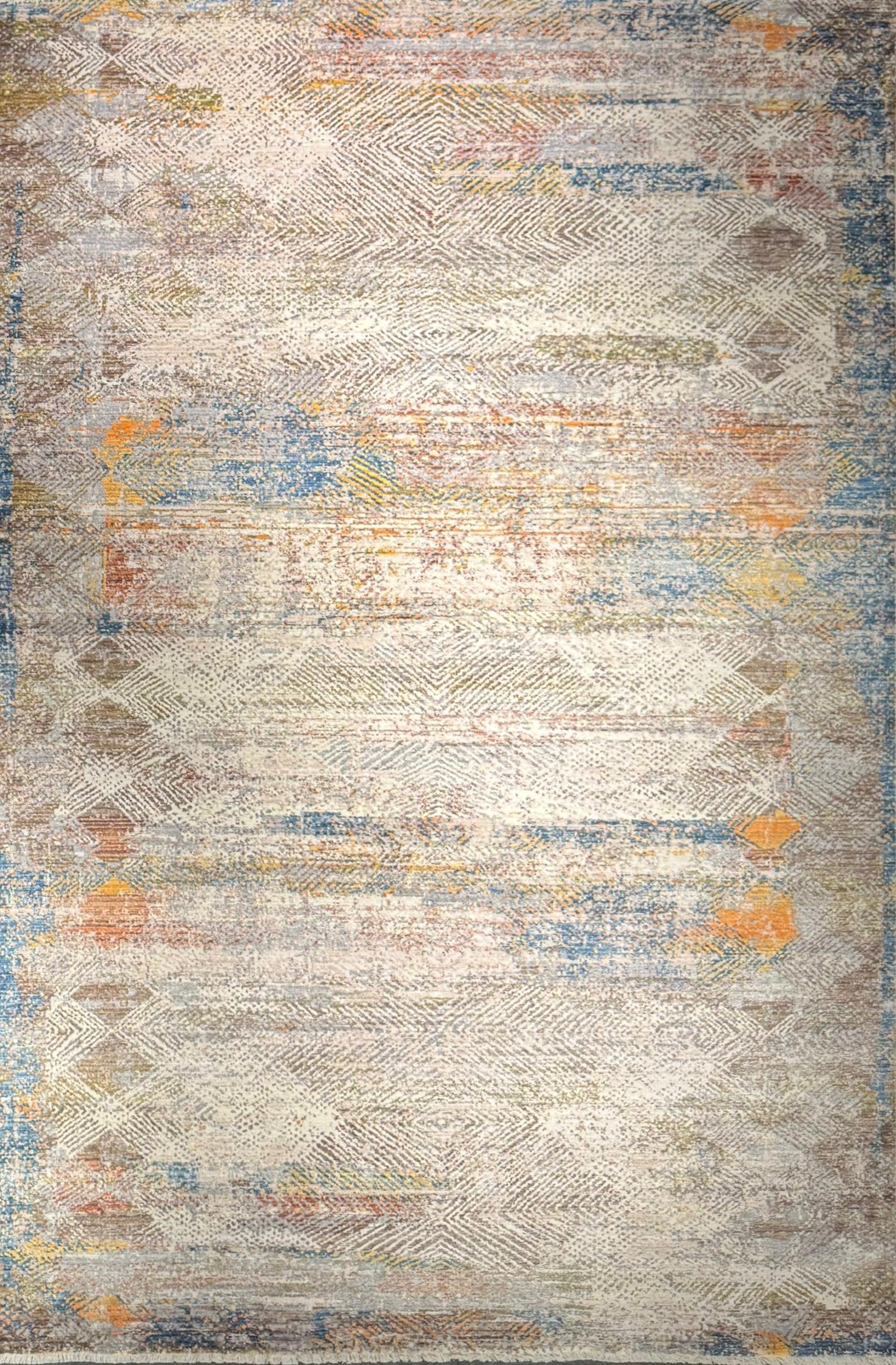 Valeria 12 “Desert Echo” Vintage Abstract Carpet – Beige Multicolor Tribal Rug